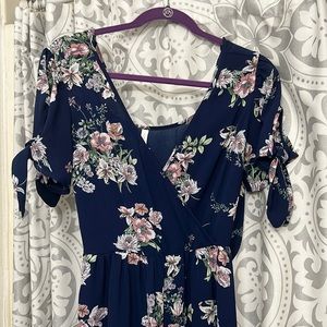 XS Xhilaration Navy Jumpsuit w/Tie Sleeves & Pockets